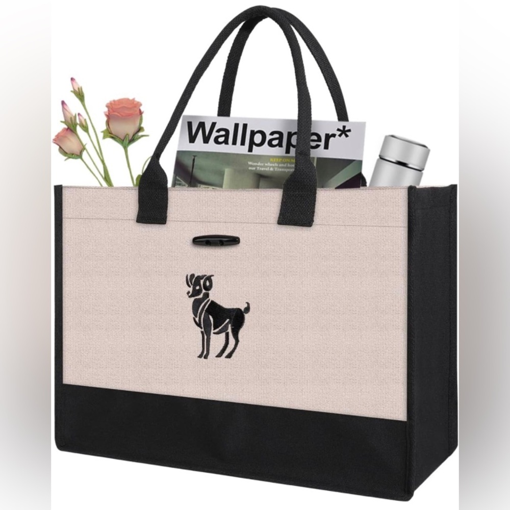 Sturdy reusable jute tote bag with Aries embroidery